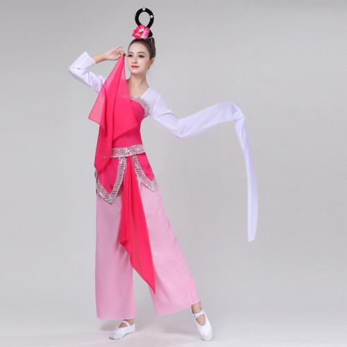 Chinese folk dance costumes pink color waterfall Sleeve traditional classical dance costume China ancient traditional princess Fairy dance dresses
